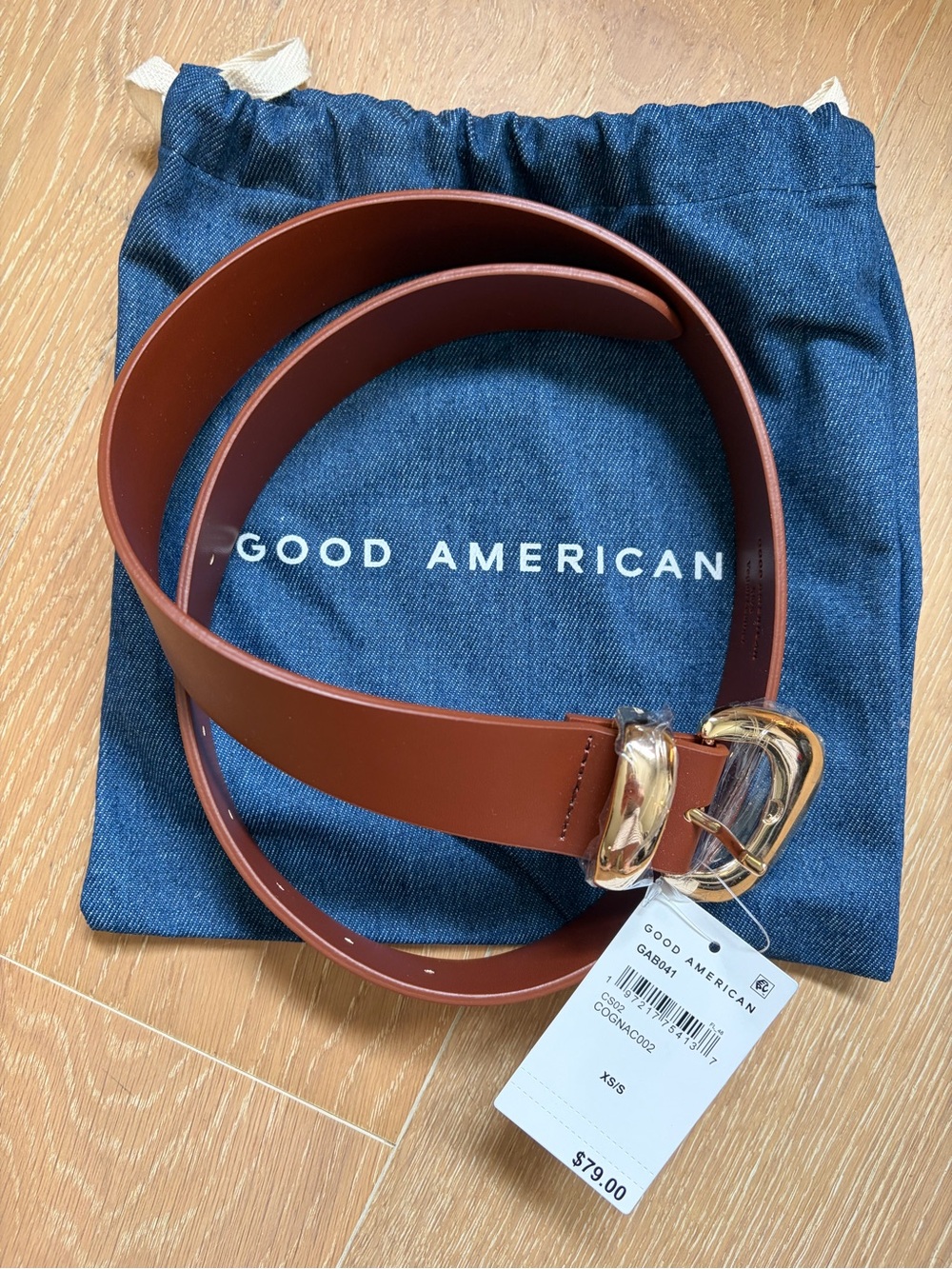Good American Women’s Cognac Belt with Gold-Tone Buckle